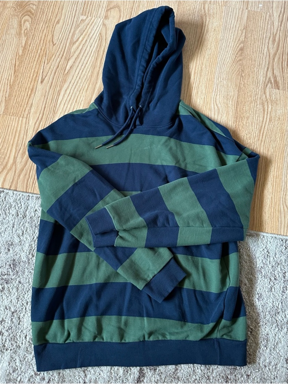 Original Use Mens Navy and Olive Striped Crewneck Hoodie